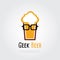 Geek Beer Logo with nerg glasses Concept. Brewery Vector illustration.