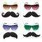 Geek glasses and moustache vector icons