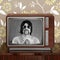 Geek mustache tv presenter in retro tv