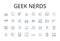 Geek nerds line icons collection. Brainiacs, Savants, Technophiles, Intellects, Cognoscenti, Brainy bunch, Know-it-alls