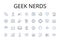 Geek nerds line icons collection. Brainiacs, Savants, Technophiles, Intellects, Cognoscenti, Brainy bunch, Know-it-alls