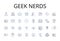 Geek nerds line icons collection. Brainiacs, Savants, Technophiles, Intellects, Cognoscenti, Brainy bunch, Know-it-alls