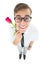 Geeky hipster holding a red rose