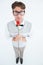 Geeky hipster holding a red rose