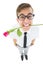 Geeky hipster holding a red rose in his teeth