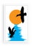 Geese birds silhouettes on sunset, vector. Swamp life cartoon illustration. Scandinavian minimalist art design
