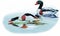 Geese flock swimming on pond watercolor vector illustration