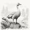 Geese Walking On Rocks: Detailed Scientific Illustration In 19th Century Style