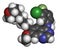 Gefinitib cancer drug molecule. Inhibitor of the epidermal growth factor receptor (EGFR). Atoms are represented as spheres with