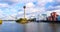 Gehry buildings, tower and bridge in Dusseldorf media harbour, Germany