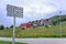 GEILO, NORWAY: A typical street sign with hotel in background in small city of Geilo, Norway