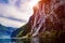 Geiranger fjord, waterfall Seven Sisters. Beautiful Nature Norway natural landscape