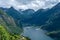 Geiranger valley and fjord in summer time