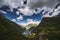 Geirangerfjord, Norway. Aerial View Of Geiranger In Geirangerfjorden In Summer Day. Famous Norwegian Landmark And