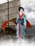 Geisha Woman, Sampan Boat Illustration