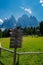 Geisler Alm, Dolomites Italy, hiking in the mountains of Val Di Funes in Italian Dolomites,Nature Park Geisler-Puez with