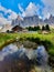 Geisler Alm, Dolomites Italy, hiking in the mountains of Val Di Funes in Italian Dolomites,Nature Park Geisler-Puez with