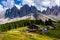 Geisler Alm, Dolomites Italy, hiking in the mountains of Val Di Funes in Italian Dolomites,Nature Park Geisler-Puez with