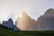 Geisler or Odle Dolomites mountain group rocks in contra light