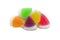 Gelatin bright jellies candy colorful Cone design, gelatin jelly sweets, gummy sugary tasty. Soft gums viewed from above.