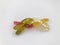 Gelatinous delicious gummy worms. delicious appetizing dessert. white-green and red-yellow worm intertwined on a white matte
