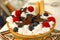 Gelato cup Paciugo sundae Portofino, italian ice cream bowl mix whipped cream raspberries blueberries chocolate flakes