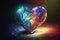 Gem heart shaped. Heart shape made by gemstone. Multicolored gem in shape of heart. Love concept. Generative AI.