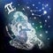 Gemini girls zodiac sign.Horoscope circle.Space dark sky