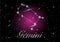 Gemini zodiac constellations sign on beautiful starry sky with galaxy and space behind. Gemini horoscope symbol constellation