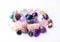 Gems of various colors. Geode amethyst, rose quartz, agate, apatite, aventurine, olivine, turquoise, aquamarine, rock crystal on