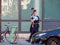 Gendarmerie officer patrols entrance to French Senate, Paris, France