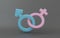 Gender. Abstract Male and Female 3d symbol sign, Man and Woman blue