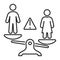 Gender discrimination and inequality black line icon. Violence in family. Men bullying women. Isolated vector element. Outline