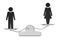 Gender Equality Concept. Black Man and Woman icons on a Simple Weighting Scale. 3d Rendering