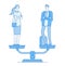 Gender equality. Man and woman on scale in balance. Women rights gender equal employment feminism vector line business
