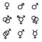 Gender identities icons set, sex relationship gender signs - male, female, hetero, transgender, lesbian, gay