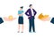 Gender inequality woman and man character get unequal salary, office business paycheck flat vector illustration