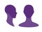 Gender neutral front and side view profile avatar silhouette with a highlighted skull and chin area.