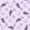 Gender neutral sleepy cartoon cat seamless raster background. Simple whimsical 2 tone pattern. Kids purple nursery