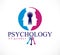 Gender psychology concept created with man and woman heads profiles and keyhole with key of understanding, vector logo or