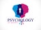 Gender psychology concept created with man and woman heads profiles and keyhole with key of understanding, vector logo or