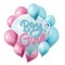 Gender reveal party banner element. Boy or girl question on background of the helium balloons. Newborn baby. Vector