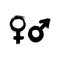 Gender signs of ink brushstrokes. Vector grunge symbol of Venus and Mars. Dirty textures of male and female icons.