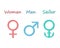Gender symbols. Humorous depiction of the symbols of a man woman and sailor