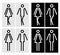 Gender symbols for toilets and special places. Funny toilet couple signs, desperate pissing women man toilet symbols