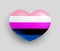 Genderfluid pride flag of heart shape glossy badge.