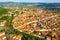 General aerial view of French commune of Riom in summer, France