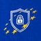 General Data Protection Regulation or GDPR concept with Silver Protect lock sign and Europe 12 yellow star around on blue digital