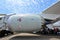 General Electric GEnx turbo fan engine powering Qatar Airways Boeing 787-8 Dreamliner at Singapore Airshow