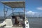 General exterior view of private recreational boat, parked at the beach in Mussulo island